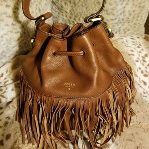 Fossil Leather Drawstring Bag